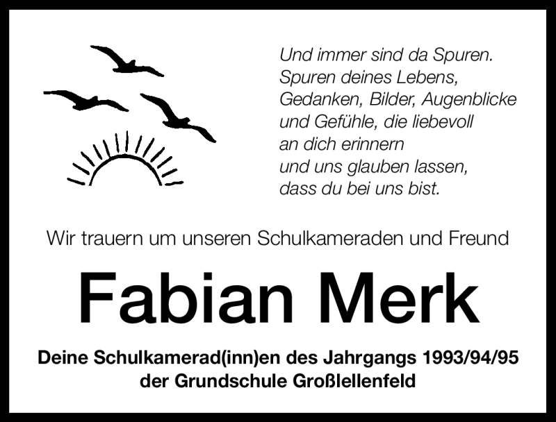  Traueranzeige für Fabian Merk vom 20.08.2012 aus Altmühl-Bote Lokal