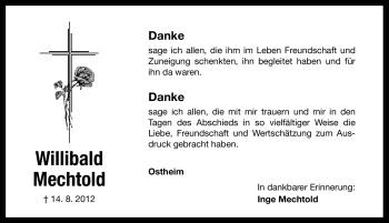 Traueranzeige von Willibald Mechtold von Altmühl-Bote Lokal