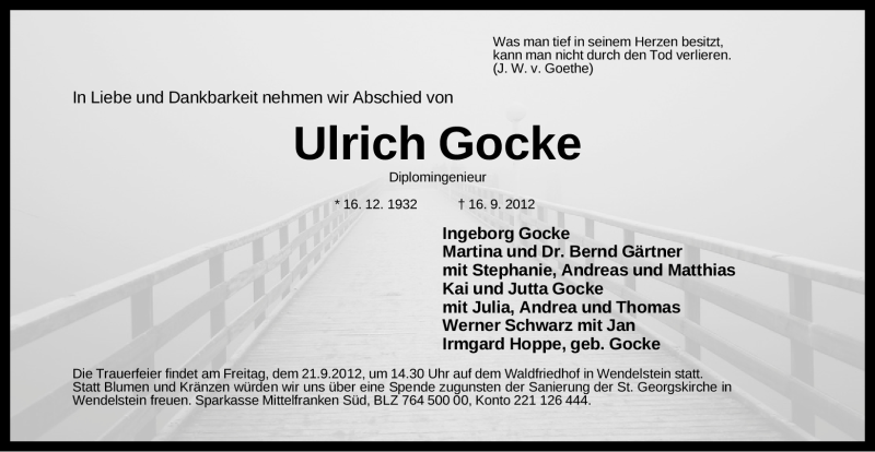  Traueranzeige für Ulrich Gocke vom 19.09.2012 aus Gesamtausgabe Nürnberger Nachrichten/ Nürnberger Ztg.