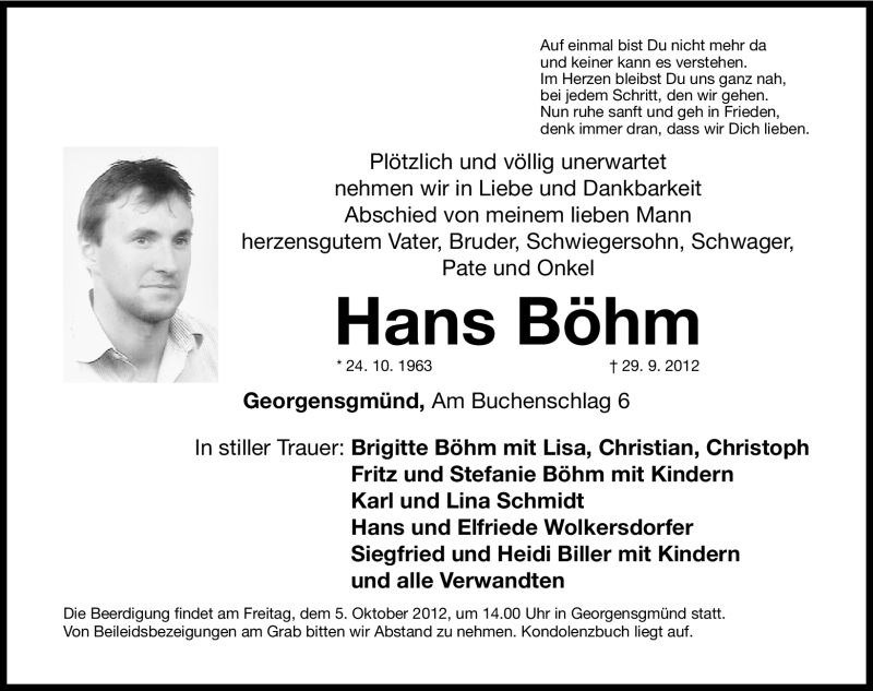  Traueranzeige für Hans Böhm vom 03.10.2012 aus Roth-Hilpoltsteiner Volkszeitung Lokal