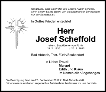 Traueranzeige von Josef Scheffold von Fürther Nachrichten Lokal