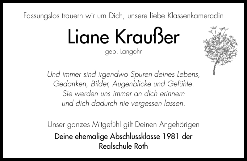  Traueranzeige für Liane Kraußer vom 26.10.2012 aus Roth-Hilpoltsteiner Volkszeitung Lokal