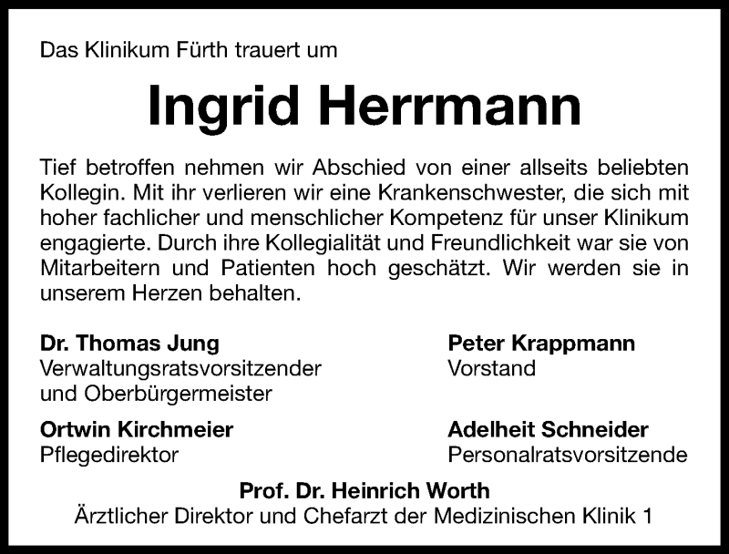  Traueranzeige für Ingrid Herrmann vom 13.11.2012 aus Fürther Nachrichten Lokal