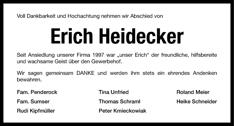 Traueranzeige für Erich Heidecker vom 17.11.2012 aus Altmühl-Bote Lokal