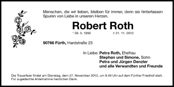 Traueranzeige von Robert Roth von Fürther Nachrichten Lokal