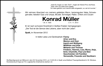 Traueranzeige von Konrad Müller von Roth-Hilpoltsteiner Volkszeitung Lokal