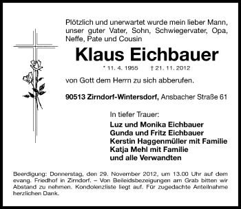 Traueranzeige von Klaus Eichbauer von Fürther Nachrichten Lokal