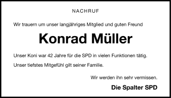 Traueranzeige von Konrad Müller von Roth-Hilpoltsteiner Volkszeitung Lokal