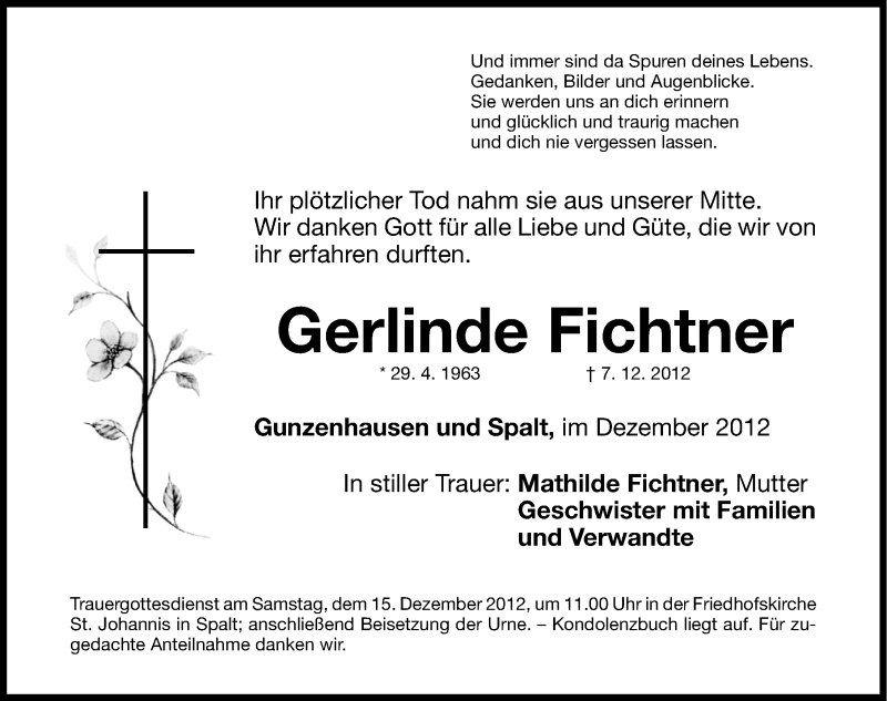  Traueranzeige für Gerlinde Fichtner vom 13.12.2012 aus Roth-Hilpoltsteiner Volkszeitung Lokal