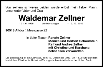 Traueranzeige von Waldemar Zellner von Gesamtausgabe Nürnberger Nachrichten/ Nürnberger Ztg.