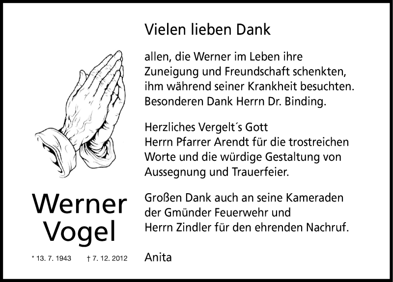  Traueranzeige für Werner Vogel vom 22.12.2012 aus Roth-Hilpoltsteiner Volkszeitung Lokal