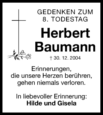 Traueranzeige von Herbert Baumann von Gesamtausgabe Nürnberger Nachrichten/ Nürnberger Ztg.