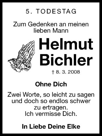 Traueranzeige von Helmut Bichler von Gesamtausgabe Nürnberger Nachrichten/ Nürnberger Ztg.