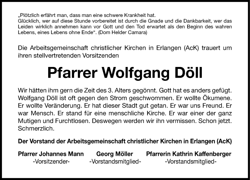  Traueranzeige für Wolfgang Döll vom 05.02.2013 aus Erlanger Nachrichten Lokal