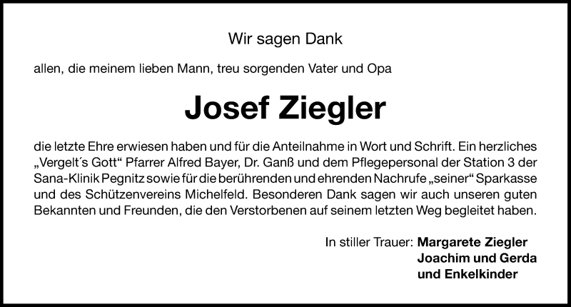  Traueranzeige für Josef Ziegler vom 09.02.2013 aus Nordbayerische Nachrichten Pegnitz Lokal