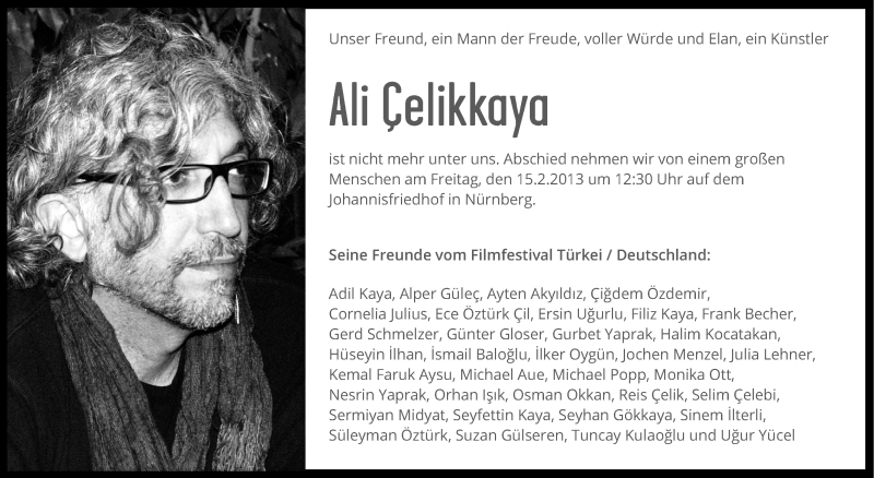  Traueranzeige für Ali Celikkaya vom 13.02.2013 aus Gesamtausgabe Nürnberger Nachrichten/ Nürnberger Ztg.