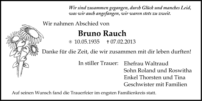  Traueranzeige für Bruno Rauch vom 14.02.2013 aus Erlanger Nachrichten Lokal