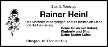 Traueranzeige von Rainer Heinl von Erlanger Nachrichten Lokal