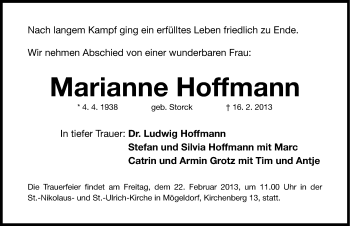 Traueranzeige von Marianne Hoffmann von Gesamtausgabe Nürnberger Nachrichten/ Nürnberger Ztg.