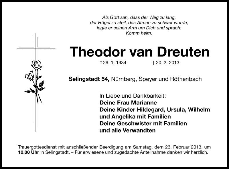  Traueranzeige für Theodor van Dreuten vom 22.02.2013 aus Roth-Hilpoltsteiner Volkszeitung Lokal