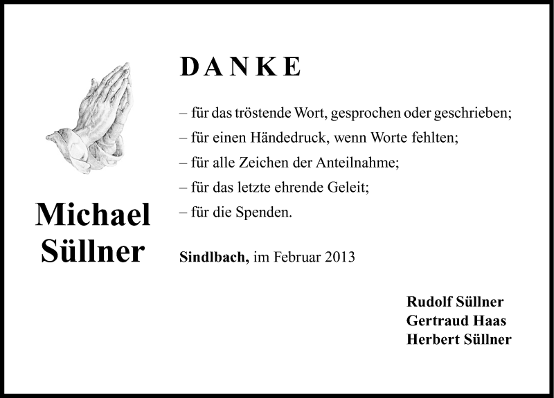  Traueranzeige für Michael Süllner vom 23.02.2013 aus Neumarkter Nachrichten Lokal