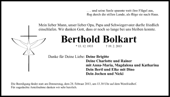 Traueranzeige von Berthold Bolkart von Gesamtausgabe Nürnberger Nachrichten/ Nürnberger Ztg.