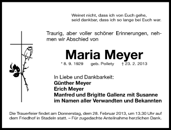 Traueranzeige von Maria Meyer von Fürther Nachrichten Lokal