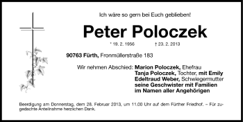 Traueranzeige von Peter Poloczek von Fürther Nachrichten Lokal