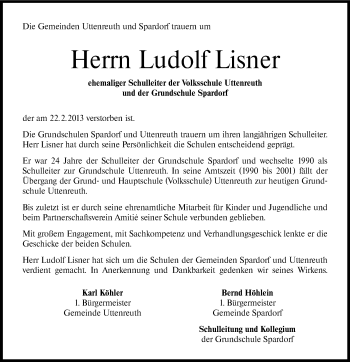 Traueranzeige von Ludolf Lisner von Erlanger Nachrichten Lokal