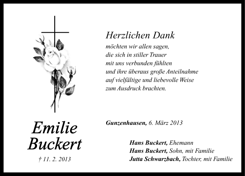  Traueranzeige für Emilie Buckert vom 06.03.2013 aus Altmühl-Bote Lokal