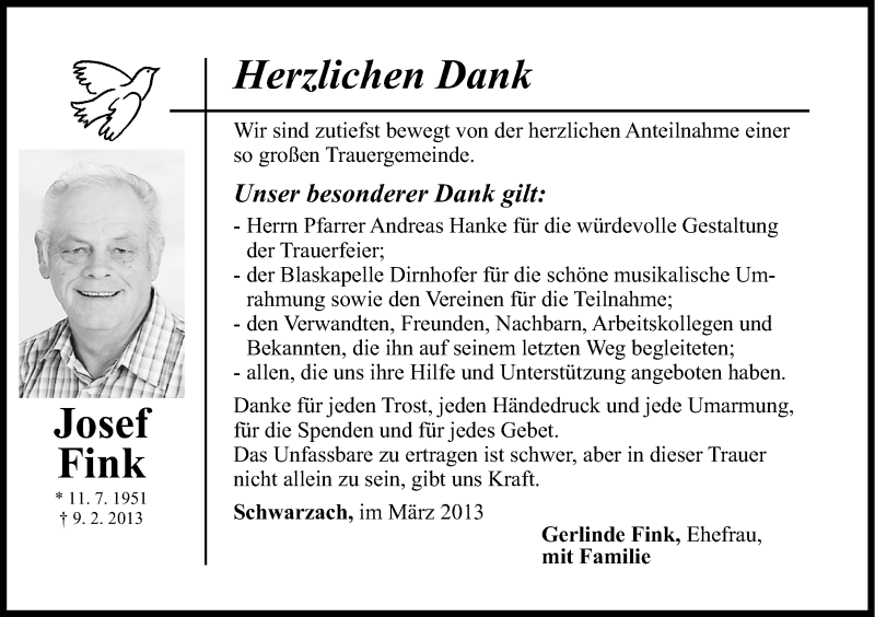  Traueranzeige für Josef Fink vom 02.03.2013 aus Neumarkter Nachrichten Lokal