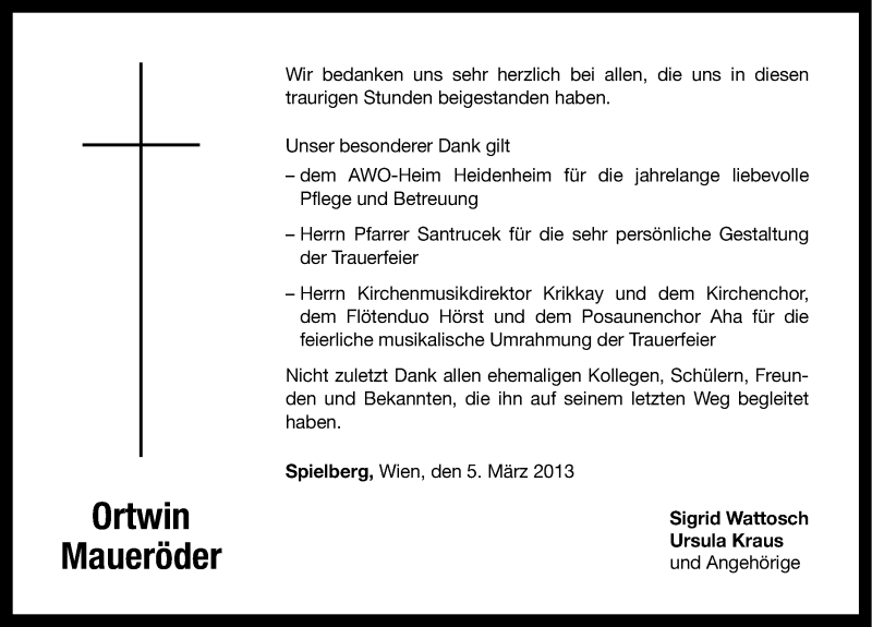  Traueranzeige für Ortwin Maueröder vom 05.03.2013 aus Altmühl-Bote Lokal