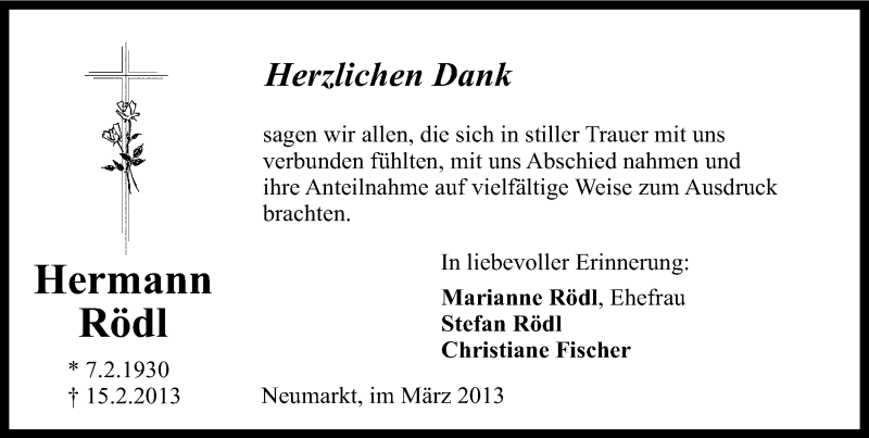  Traueranzeige für Hermann Rödl vom 06.03.2013 aus Neumarkter Nachrichten Lokal
