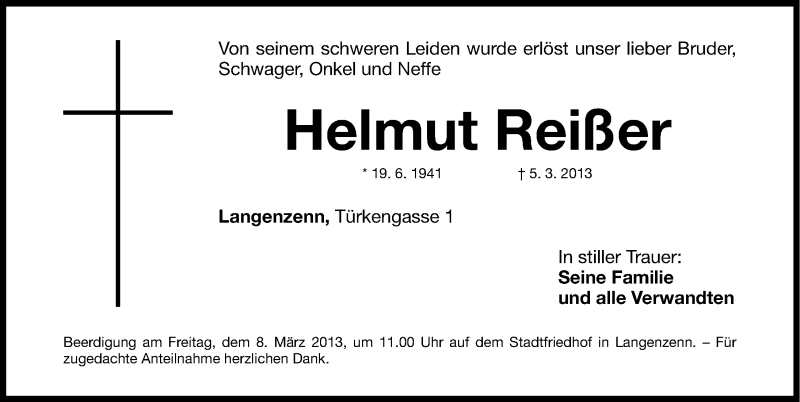  Traueranzeige für Helmut Reißer vom 07.03.2013 aus Fürther Nachrichten Lokal