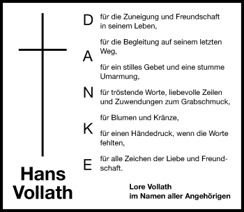 Traueranzeige von Hans Vollath von Fürther Nachrichten Lokal