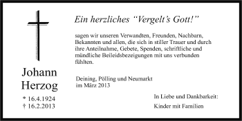 Traueranzeige von Johann Herzog von Neumarkter Nachrichten Lokal