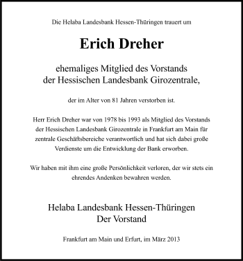 Traueranzeige von Erich Dreher von Gesamtausgabe Nürnberger Nachrichten/ Nürnberger Ztg.