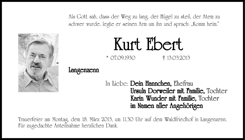  Traueranzeige für Kurt Ebert vom 14.03.2013 aus Fürther Nachrichten Lokal