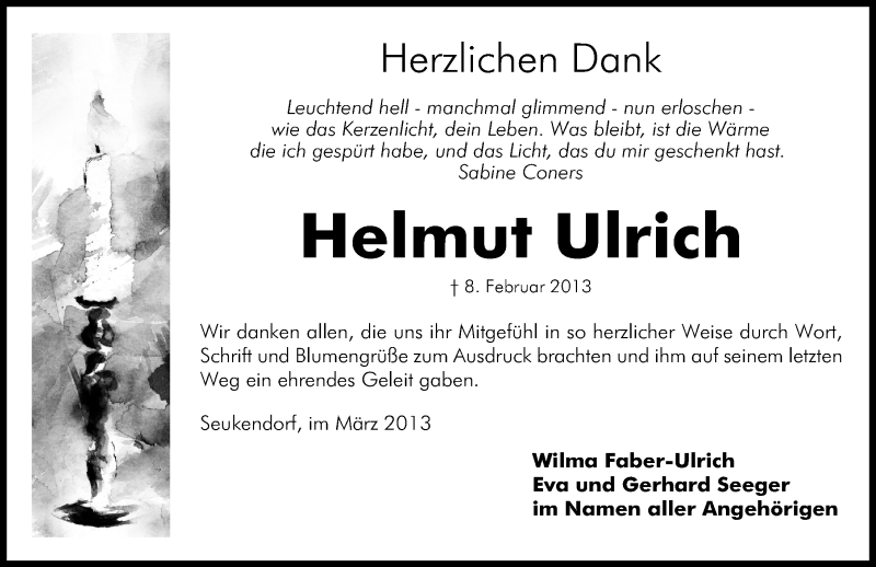  Traueranzeige für Helmut Ulrich vom 16.03.2013 aus Fürther Nachrichten Lokal