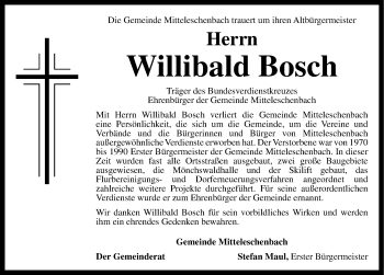 Traueranzeige von Willibald Bosch von Altmühl-Bote Lokal