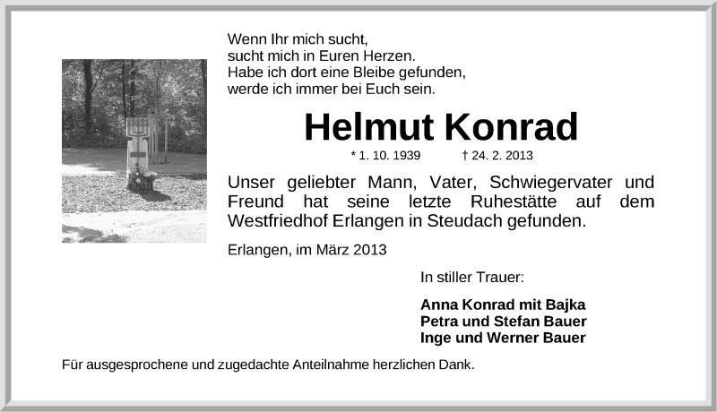  Traueranzeige für Helmut Konrad vom 23.03.2013 aus Erlanger Nachrichten Lokal
