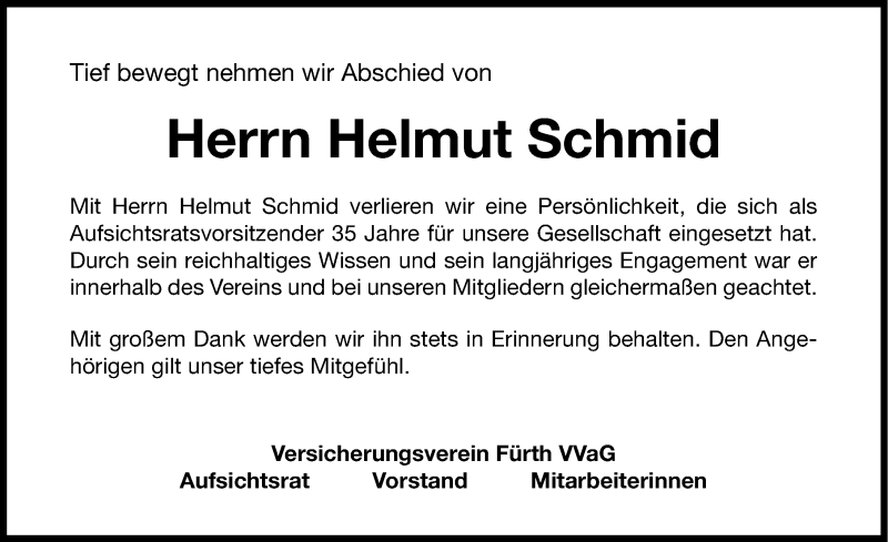  Traueranzeige für Helmut Schmid vom 11.04.2013 aus Fürther Nachrichten Lokal
