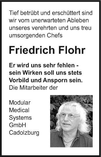 Traueranzeige von Friedrich Flor von Fürther Nachrichten Lokal