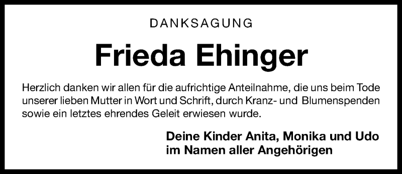 Traueranzeige für Frieda Ehinger vom 20.04.2013 aus Fürther Nachrichten Lokal