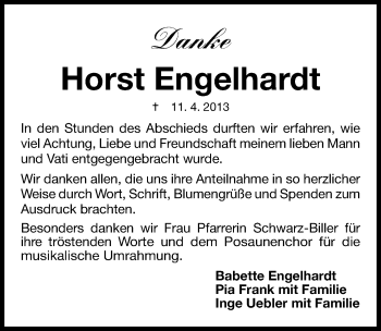 Traueranzeige von Horst Engelhardt von Gesamtausgabe Nürnberger Nachrichten/ Nürnberger Ztg.