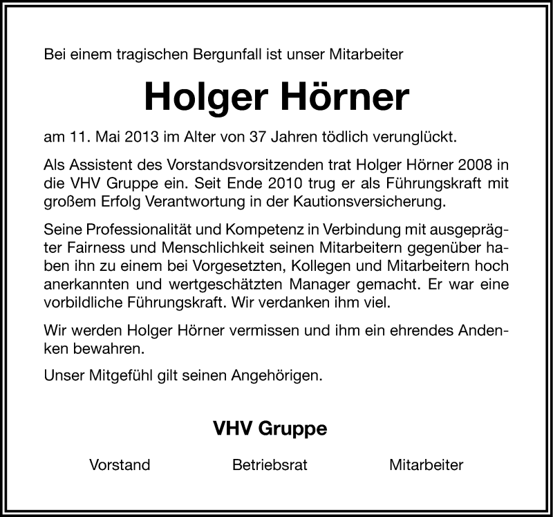  Traueranzeige für Holger Hörner vom 15.05.2013 aus Fürther Nachrichten Lokal