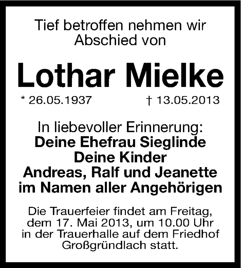 Traueranzeigen Von Lothar Mielke | Trauer.nn.de