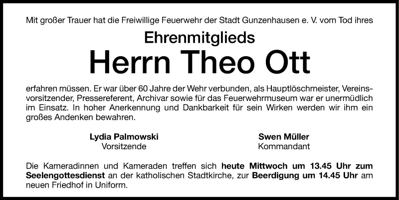  Traueranzeige für Theo Ott vom 22.05.2013 aus Altmühl-Bote Lokal