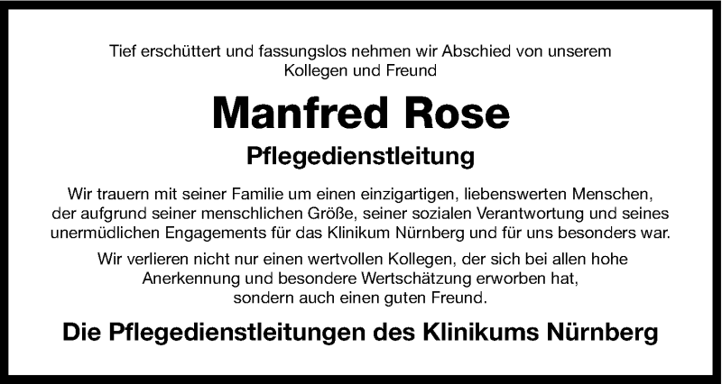  Traueranzeige für Manfred Rose vom 22.05.2013 aus Gesamtausgabe Nürnberger Nachrichten/ Nürnberger Ztg.