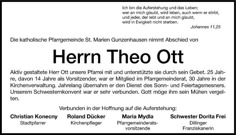  Traueranzeige für Theo Ott vom 24.05.2013 aus Altmühl-Bote Lokal